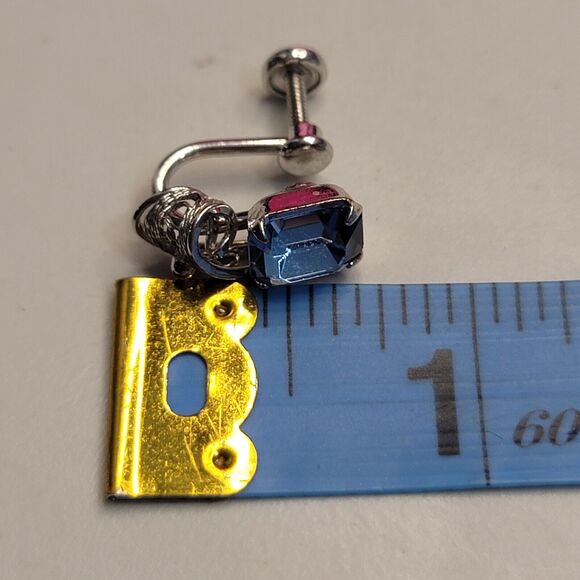 Van Dell Sterling Silver Blue Crystal Screwback Earrings - Picture 5 of 11